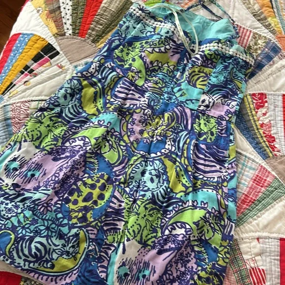 Lilly Pulitzer Blue Paisley Cat Print Mini Romper Dress A17.  Cattitude dress😻 - Picture 7 of 8